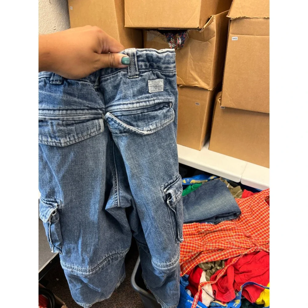 Vintage 90s OshKosh Bgosh Kids Cargo Jeans Blue Denim Wide Leg Faded Size 7X